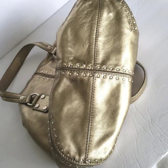 MICHAEL Micheal Kors Metallic Champagne Gold Leather Studded Satchel - Picture 4 of 12